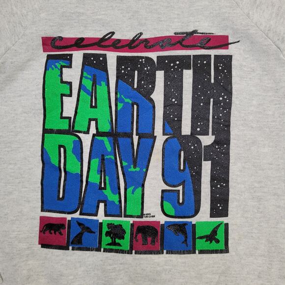 Vintage 1991 Earth Day Sweatshirt Womens Medium 19x22 Gray - Picture 12 of 14